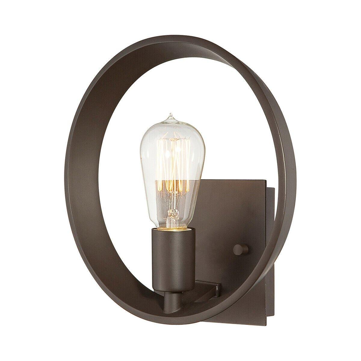 Wall Light Upended Circlular Frame Expose Centre Bulb Western Bronze LED E27 60W