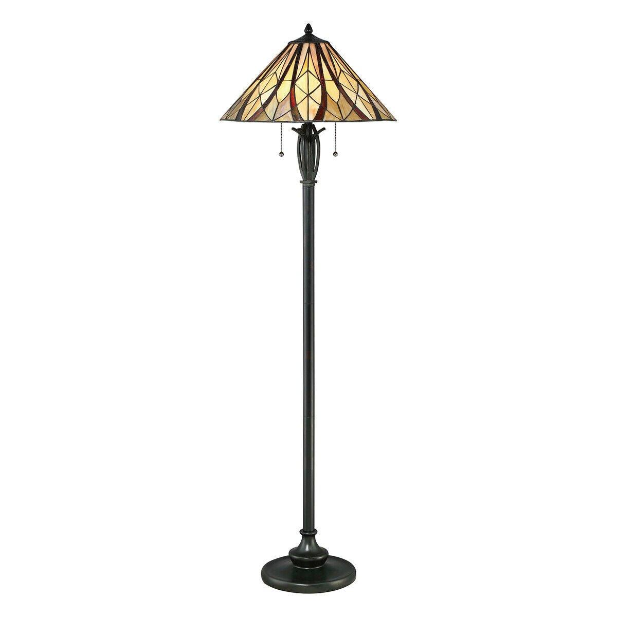 Floor Lamp Tiffany Style Coloured Shade Criss Cross Valiant Bronze LED E27 60W