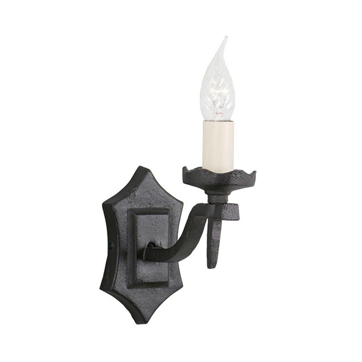 Wall Light Sconce Wrought Iron Hand Made Medieval Design Black LED E14 60W Bulb