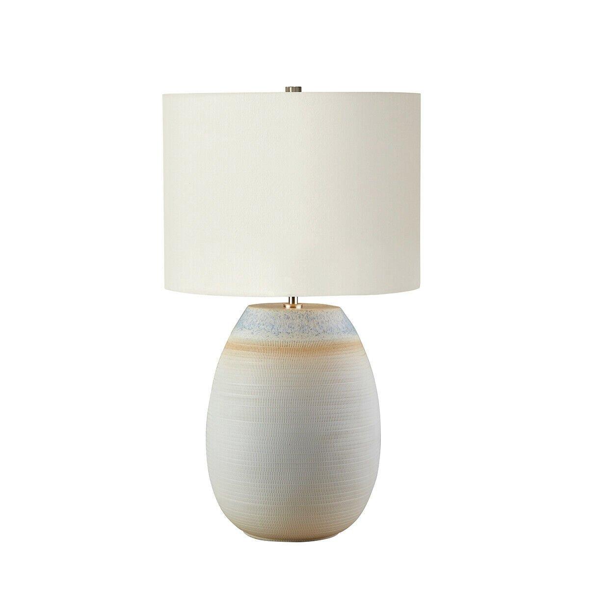 Table Lamp Textured Ceramic Base Cream Linen Shade Blue and Sand LED E27 60W