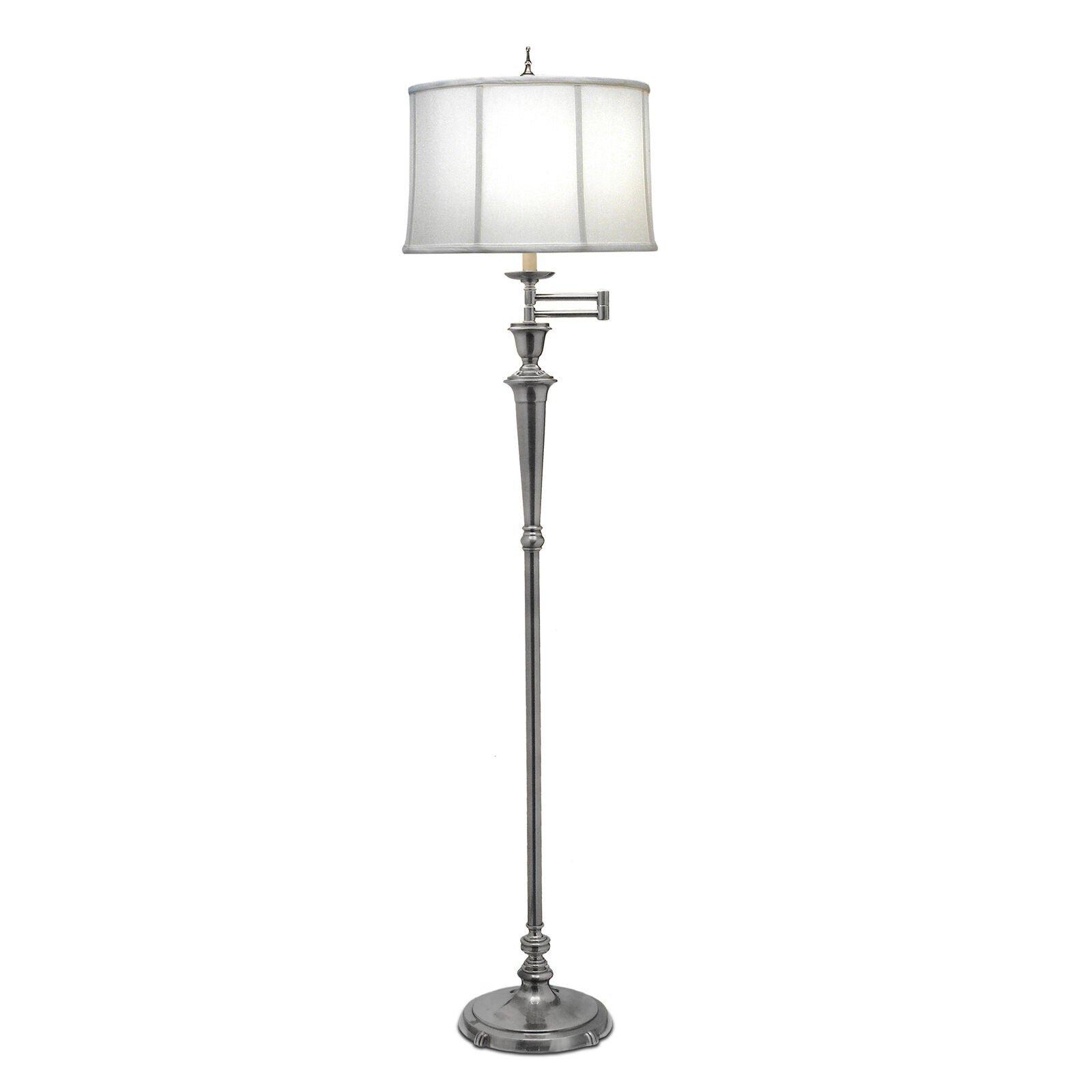 Floor Lamp Swing Arm Multi Direction Off White Shade Antique Nickel LED E27 60W