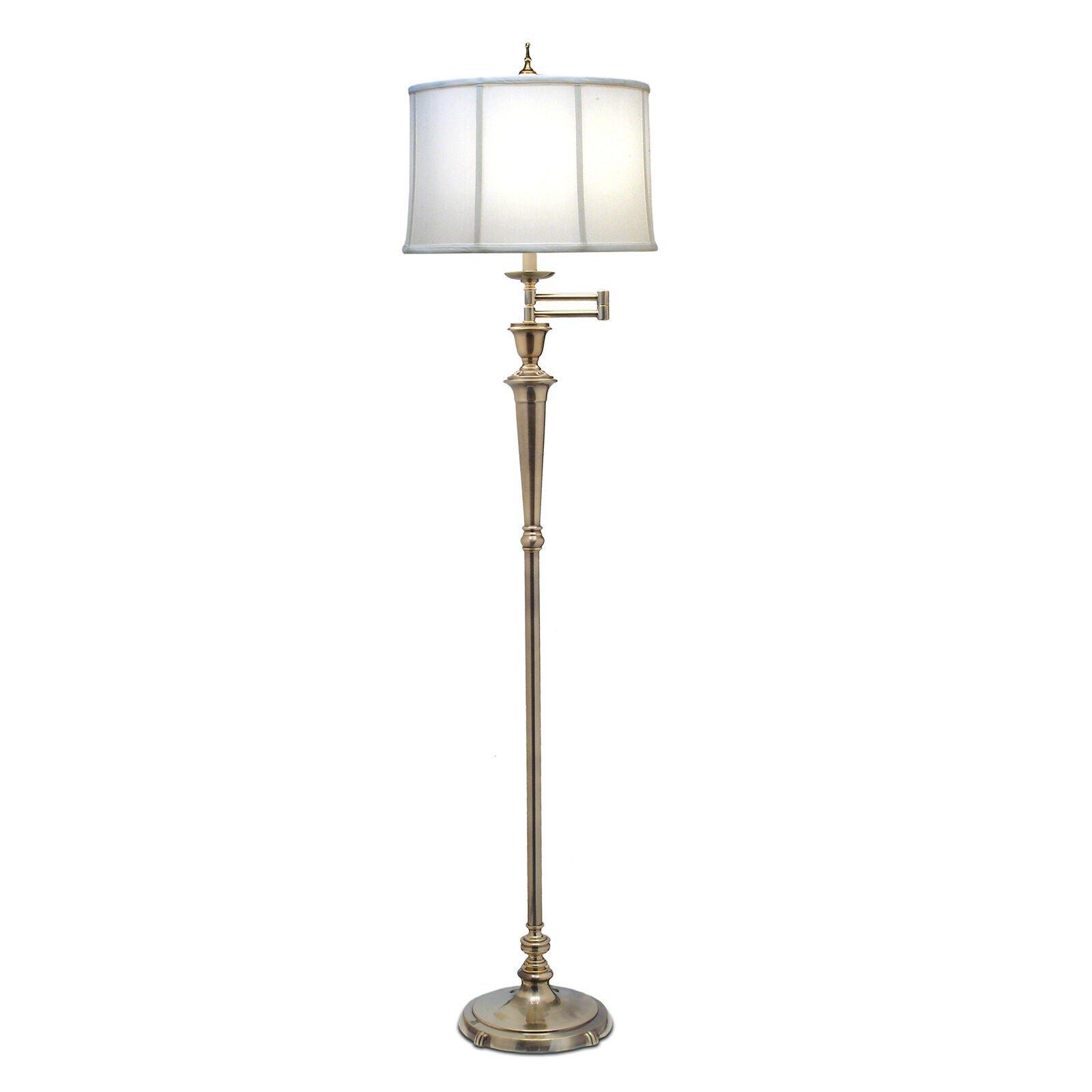 Floor Lamp Swing Arm Directional Off White Shade Burnished Brass LED E27 60W