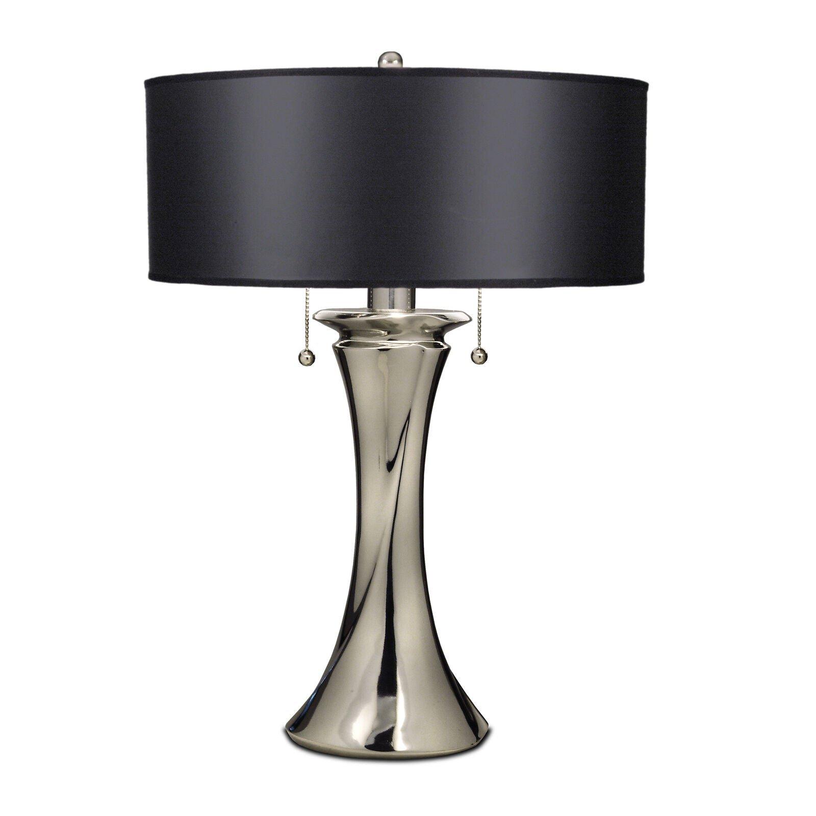 2 Bulb Twin Table Lamp Highly Polished Nickel Finish LED E27 60W Bulb