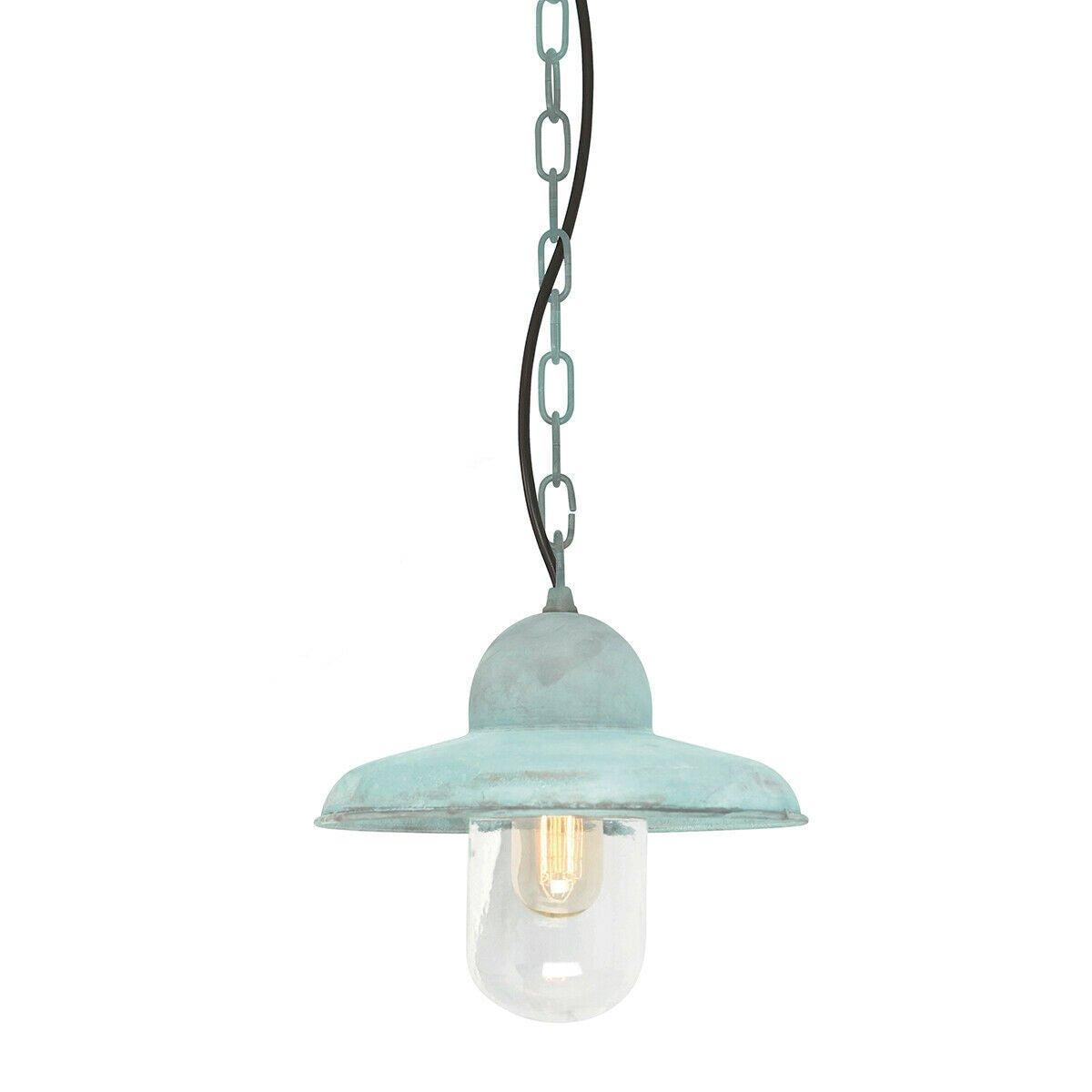 Outdoor IP44 1 Bulb Chain Lantern Verdigris LED E27 100W Bulb Hanging Light