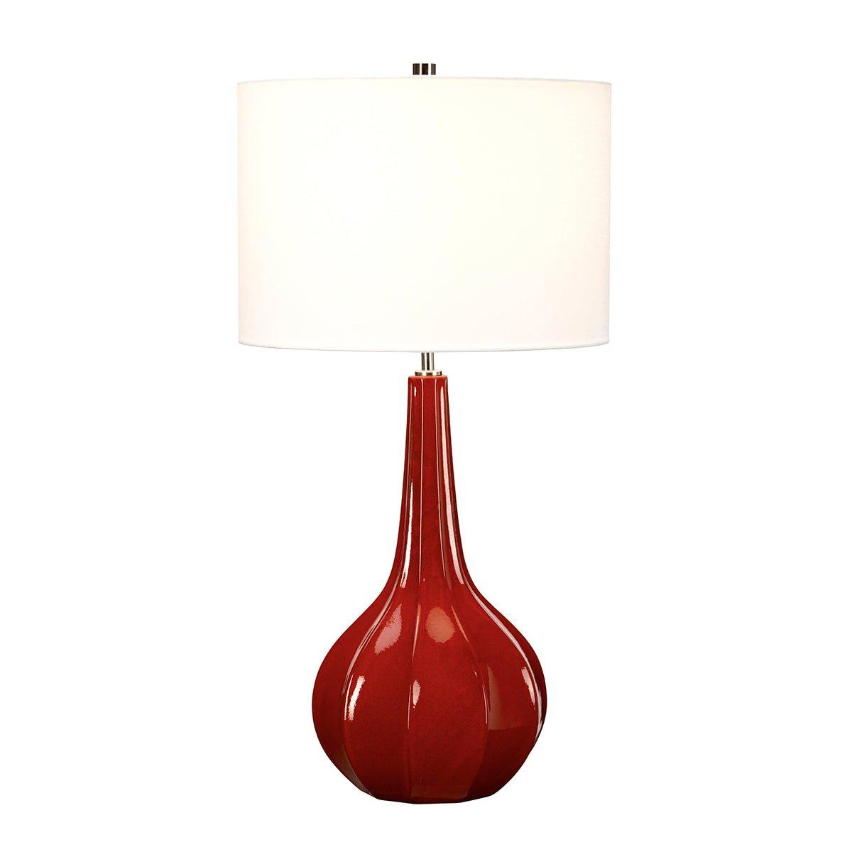 Table Lamp White Faux Linen Cylinder Shade Gourd Shaped Red Base LED E27 60W