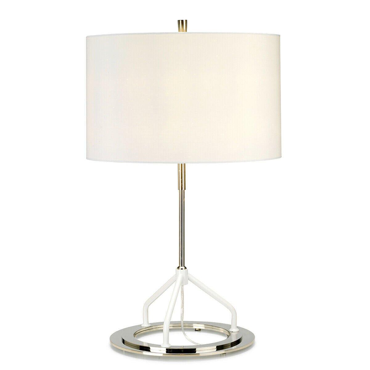 Table Lamp White Shade Dark Grey Polished Nickel Finish LED E27 60W Bulb