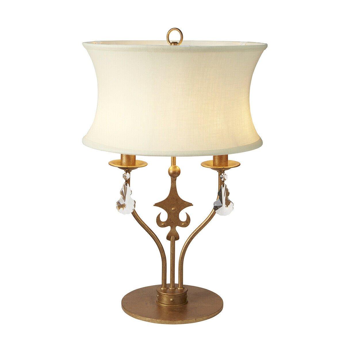 2 Bulb Twin Table Lamp Cream Shade Gold Patina LED E14 60W Bulb