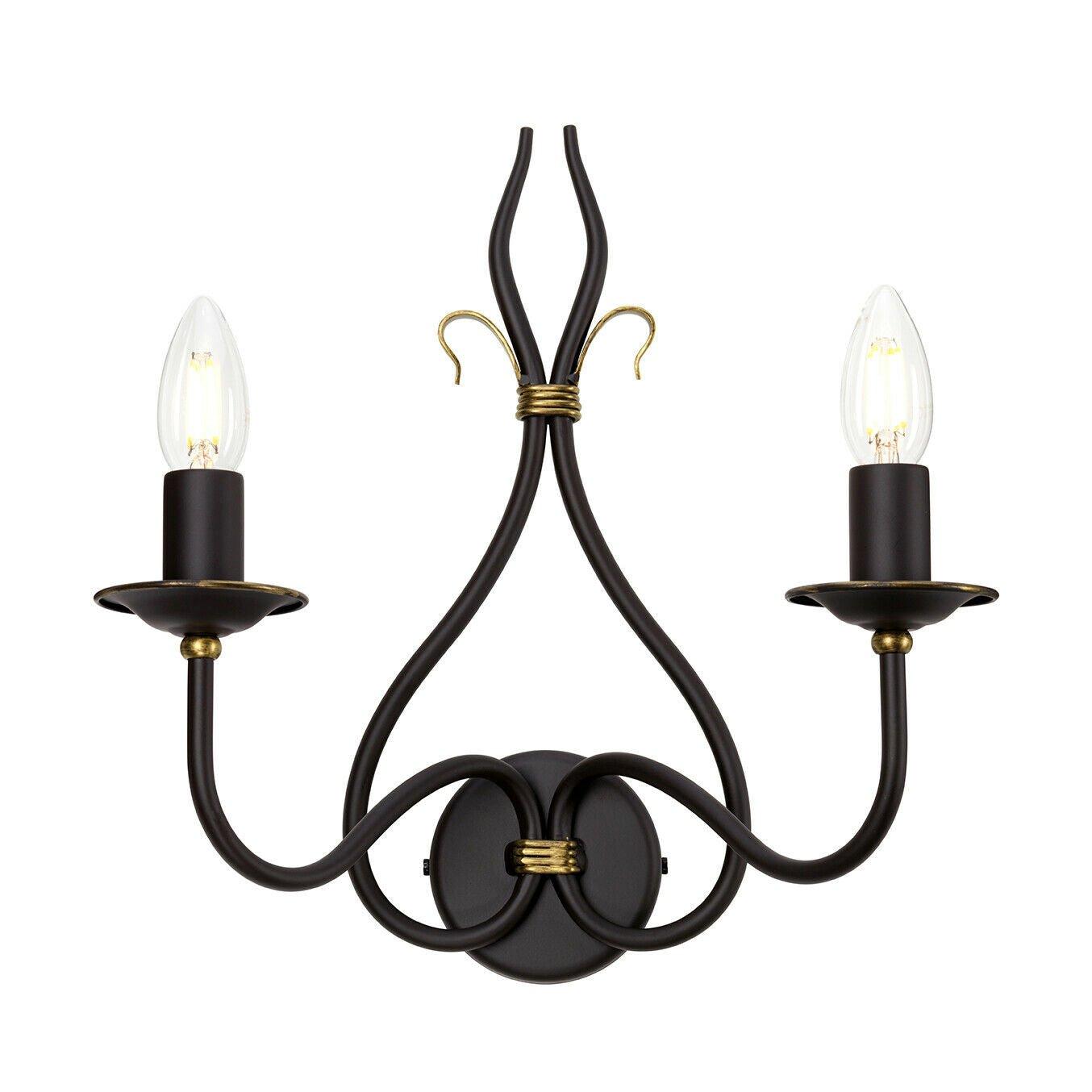 Twin Wall Light Sconce Wrought Iron Embellished with Gold Rust/Gold LED E14 60W