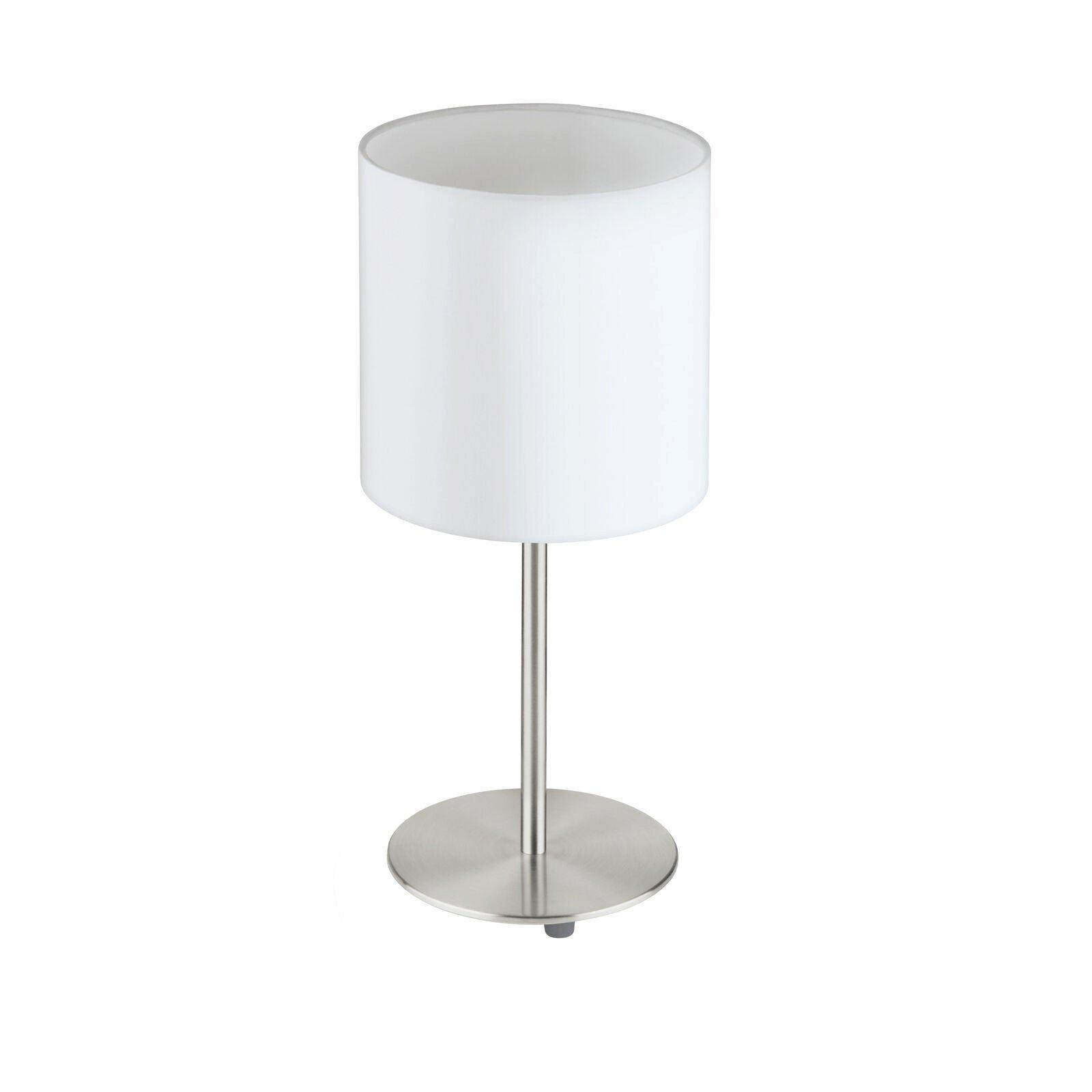 Table Desk Lamp Colour Satin Nickel Steel Shade White Fabric Bulb E27 1x60W