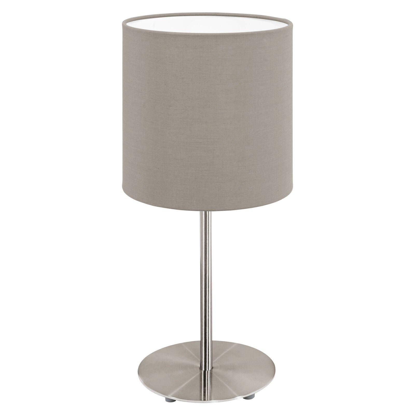 Table Desk Lamp Colour Satin Nickel Steel Shade Taupe Fabric Bulb E27 1x60W
