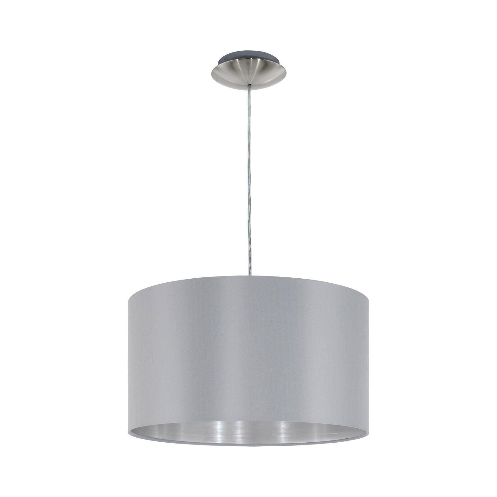 Pendant Light Colour Satin Nickel Steel Shade Grey Silver Fabric Bulb E27 1x60W
