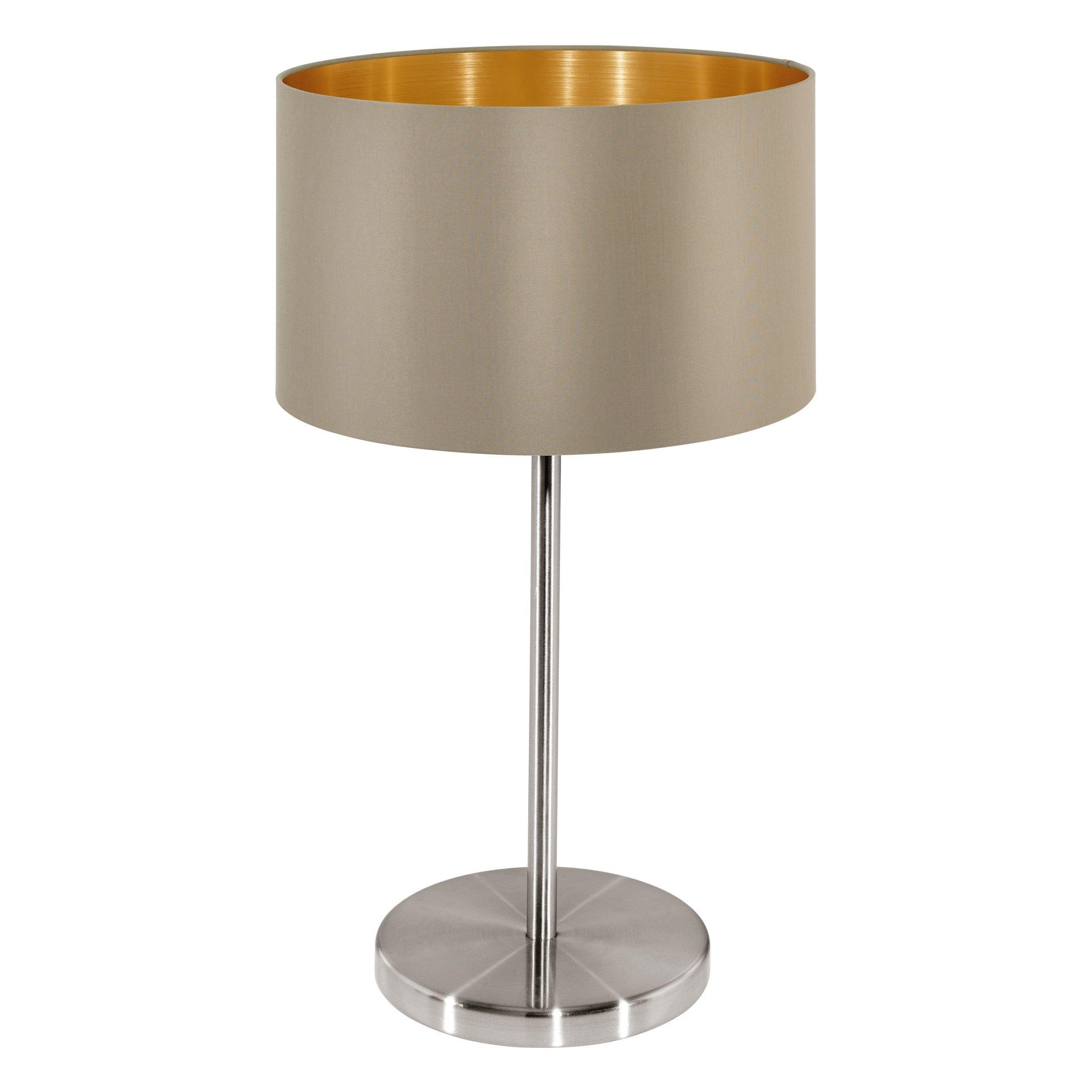 Table Lamp Colour Satin Nickel Steel Shade Taupe Gold Fabric Bulb E27 1x60W