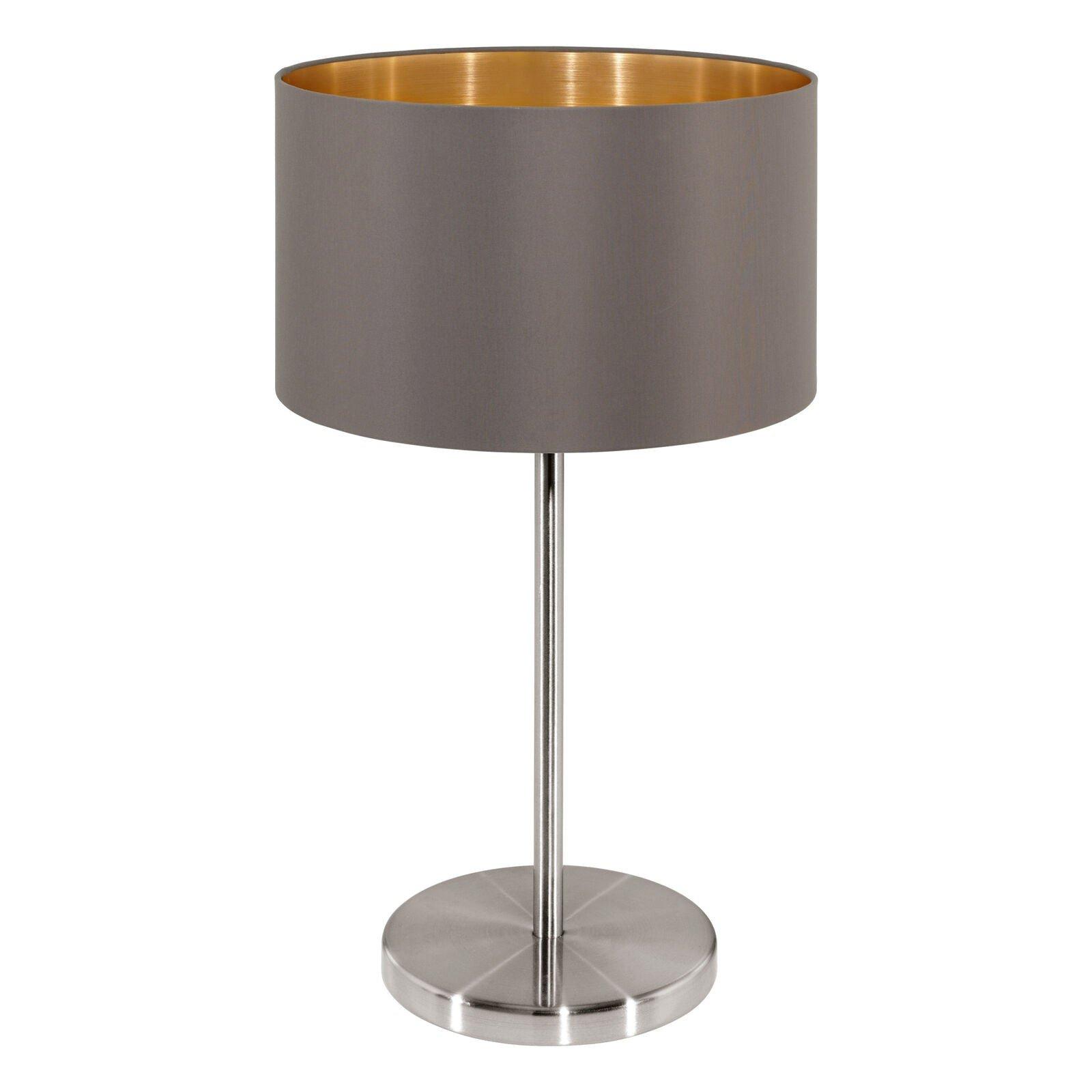 Table Lamp Colour Satin Nickel Shade Cappuccino Gold Fabric Bulb E27 1x60W