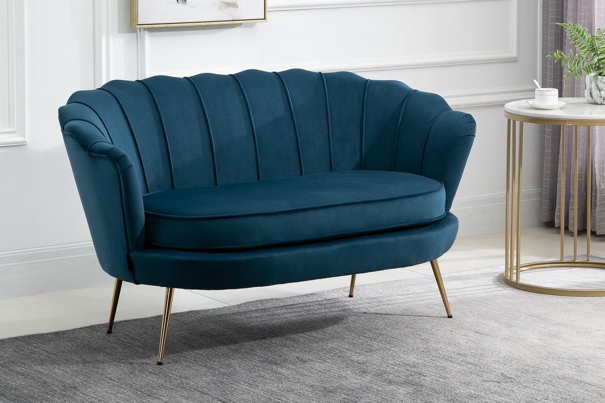 2 Seater Sofa Blue Birlea Ariel Settee Velvet Fabric Gold Vintage Design