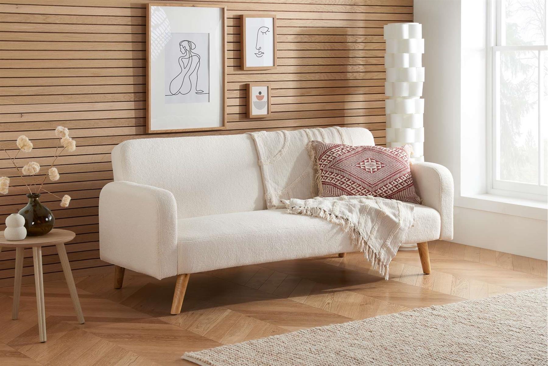 White Boucle Sofa Bed Birlea Micah 3 Seater Settee Fabric Click Clack