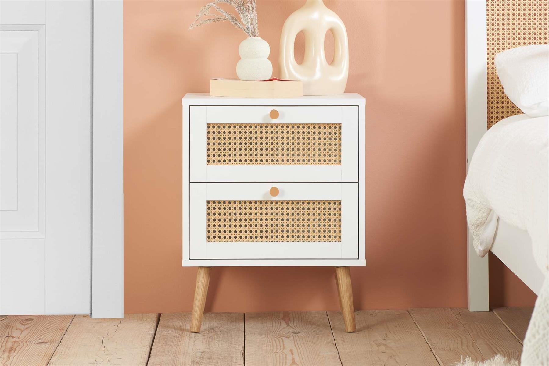 Croxley 2 Drawer Rattan Bedside White