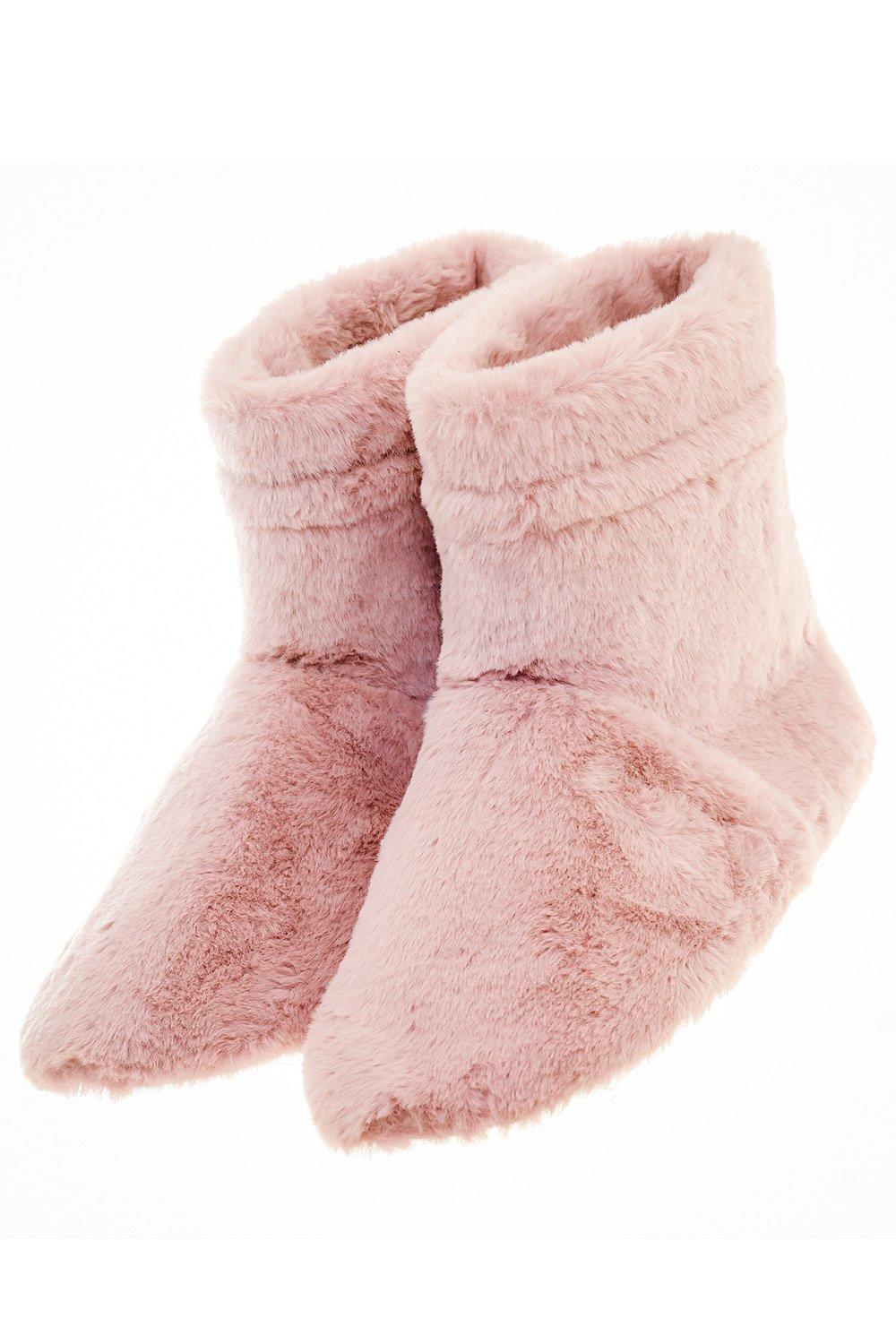 Microwaveable Pink Faux Fur Slipper Boots