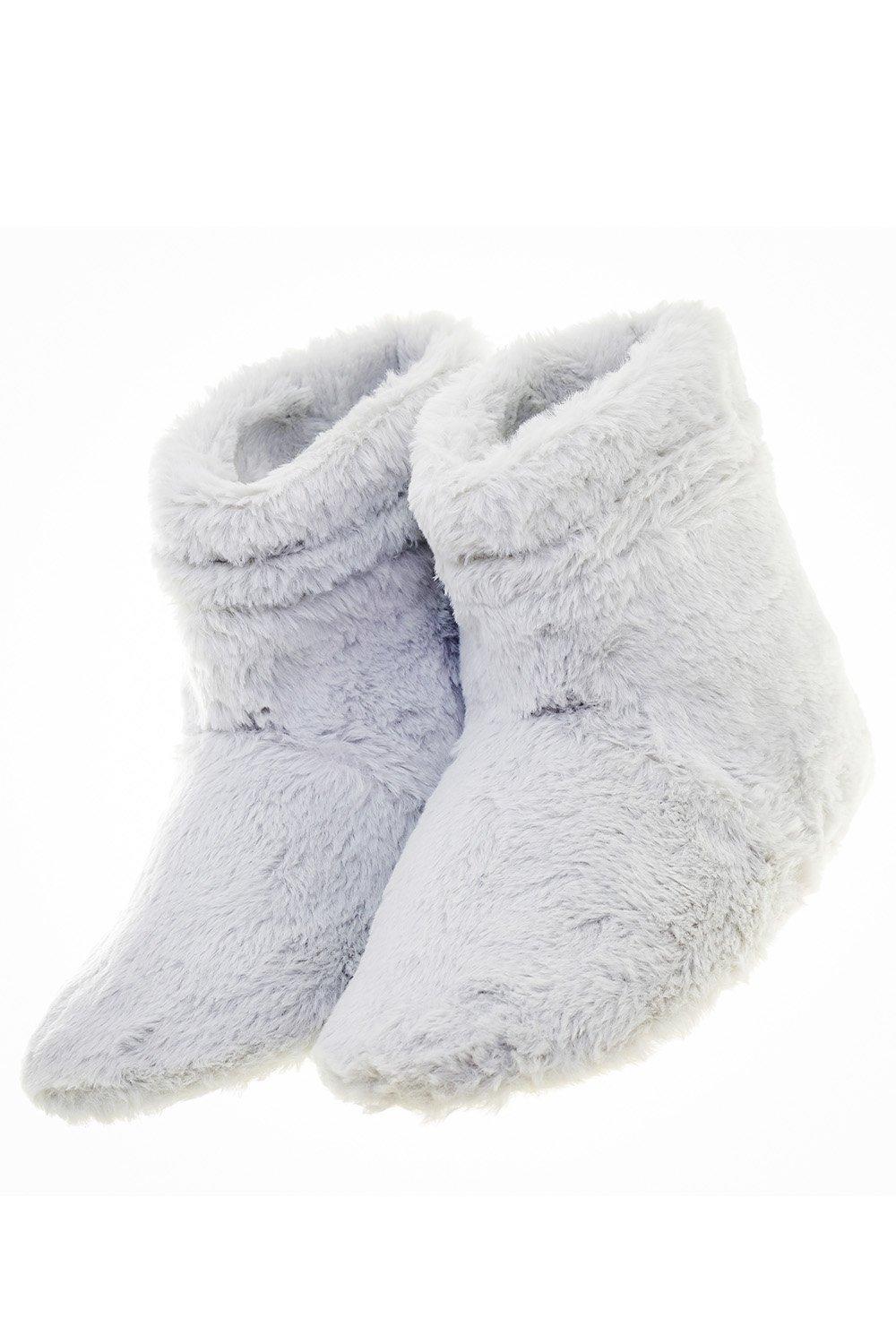 Microwaveable Grey Faux Fur Slipper Boots