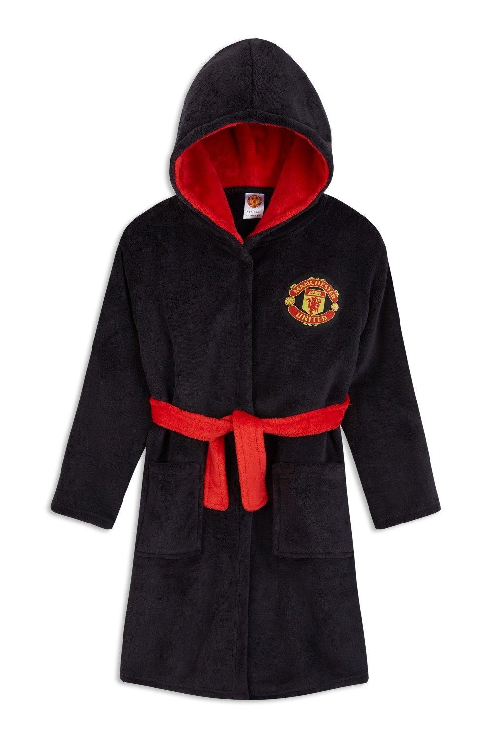 Manchester United Crest Dressing Gown - Grey/Black - Boys