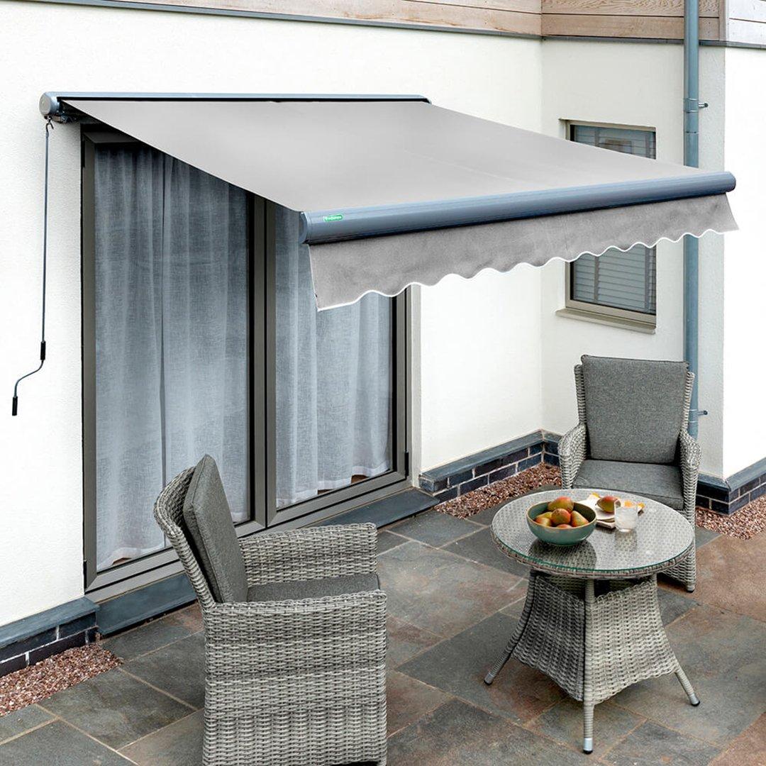 Primrose™ Awning - 2.5m Full Cassette Manual Silver Awning (Charcoal Cassette)