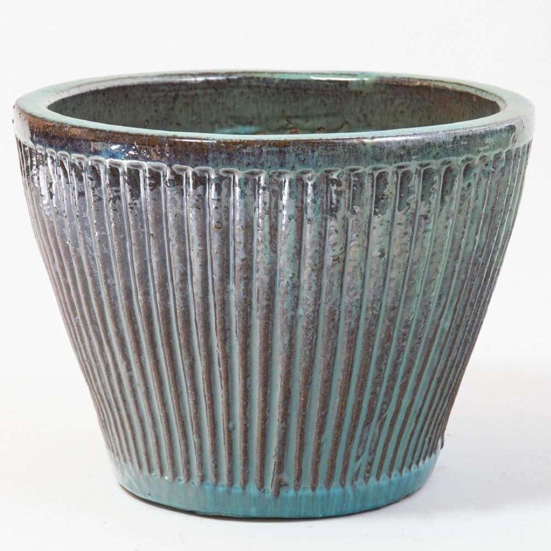 Garden Linear Grooved Jade Glazed Ceramic Bowl Outdoor Planter 32cm