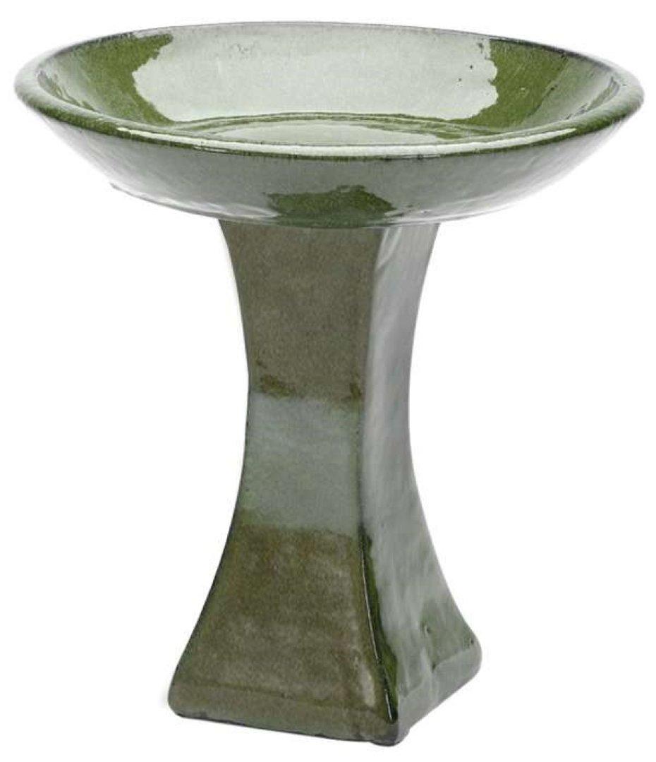 Green Glazed Ceramic Bird Bath Patio Table Water Feature 39cm