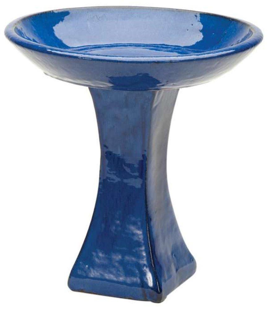Blue Glazed Ceramic Bird Bath Gloss Garden Water Feature 39cm