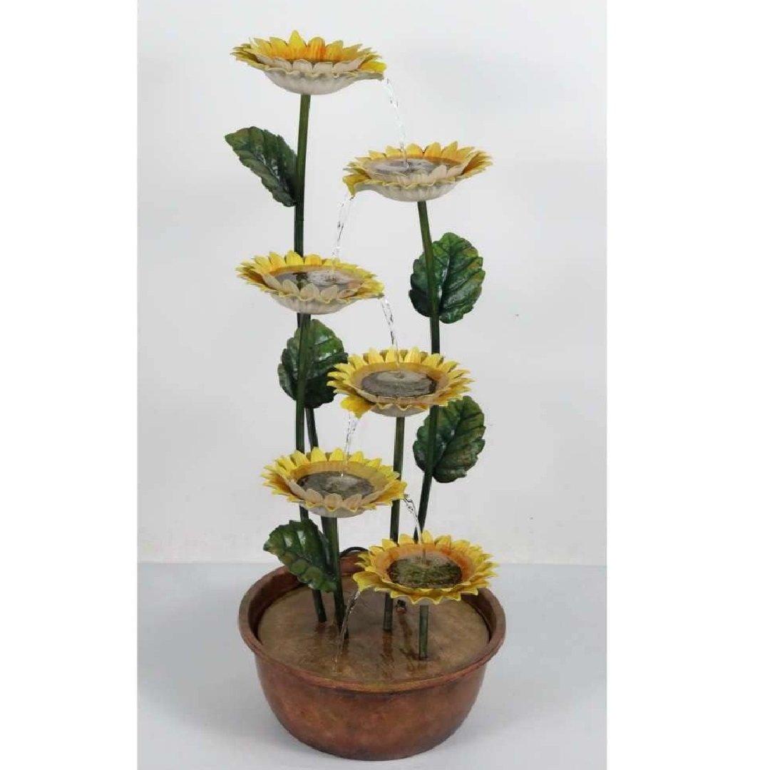 Potted Sunflower Tiered Cascading Zinc Water Feature