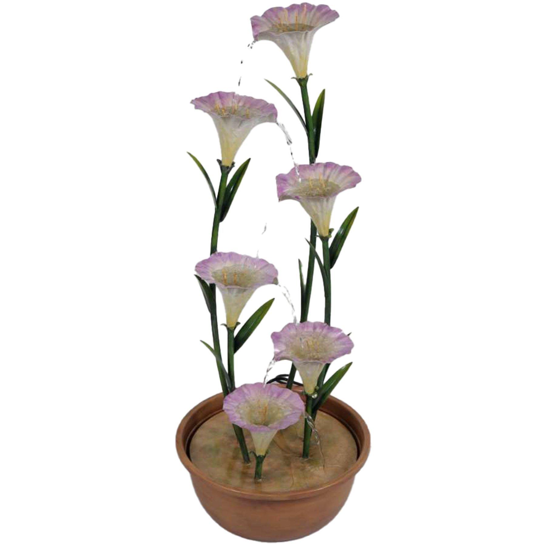 Potted Pink Lily Tiered Cascading Zinc Outdoor Garden Water Feature