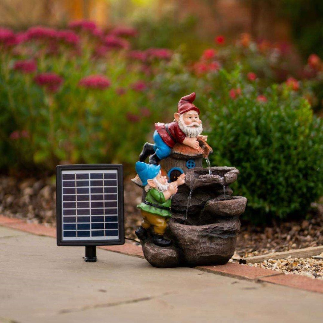 Solar Water Feature Rock Fall Gnomes with Battery Backup Lights 41cm