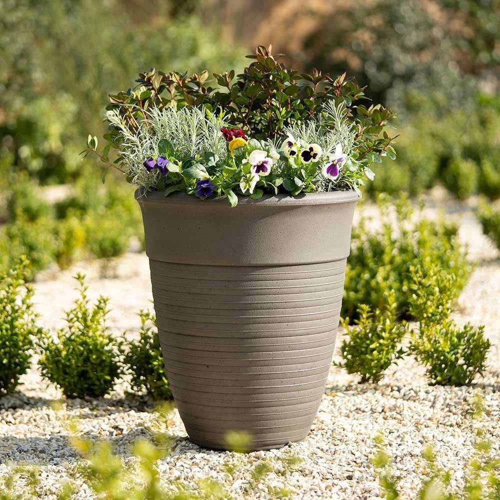 Tall Round Flower Plant Pot Planter in Grey Stone Effect 49cm