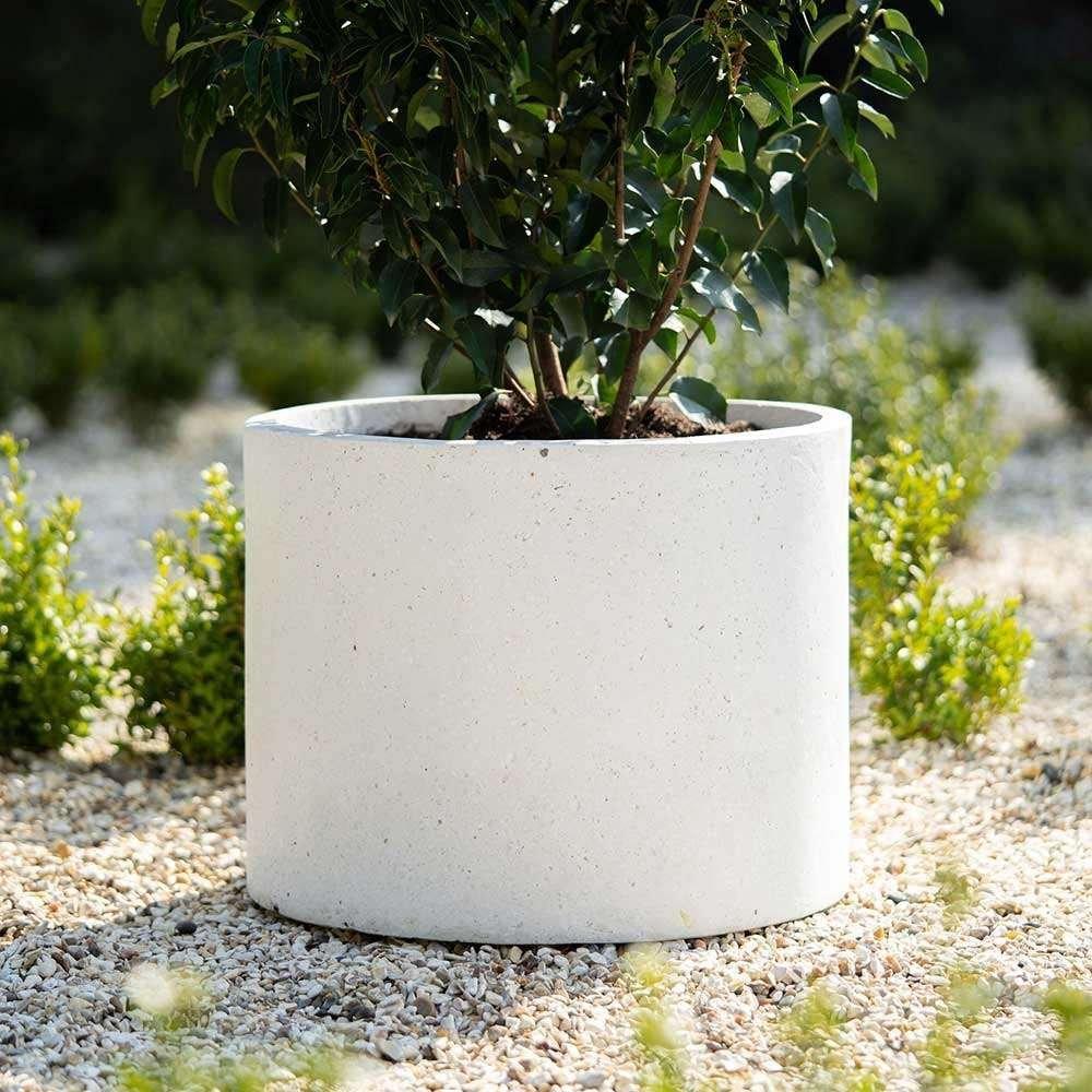 White Fiberstone Cylinder Handmade Outdoor Planter Flower Pot 45cm