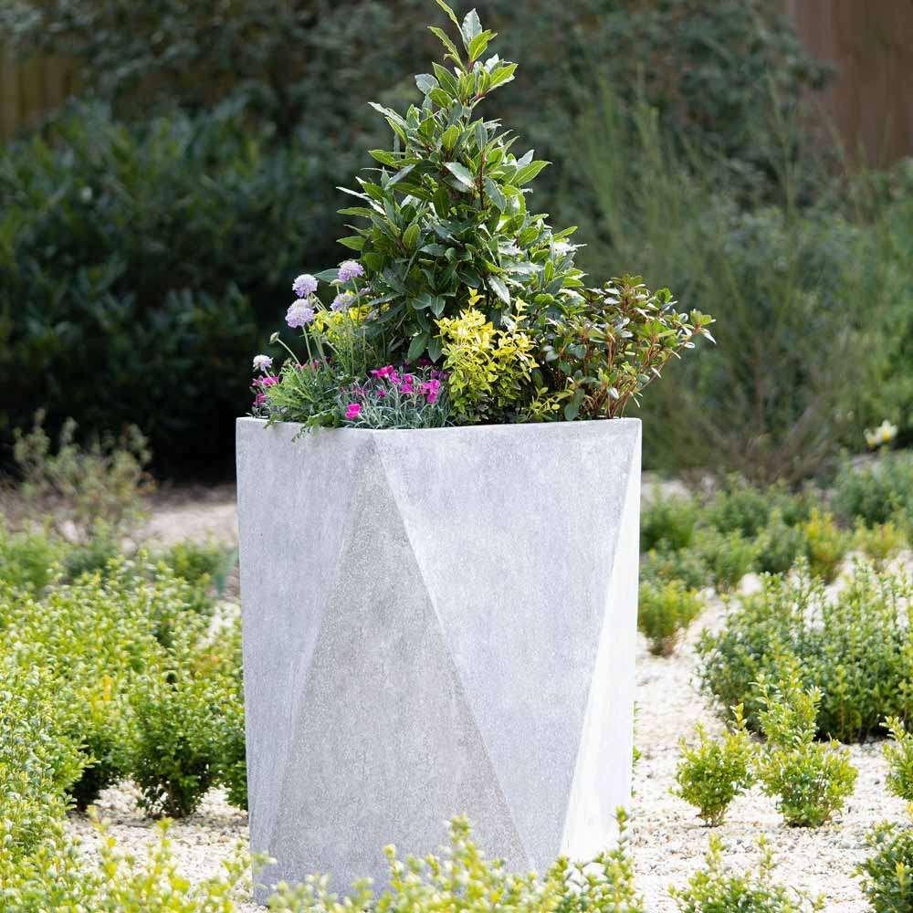 Grey Hexagon Handmade Fiberstone Planter Geometric Garden Pot 80cm