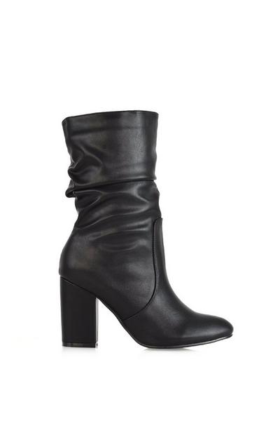 'Belle' Mid Calf High Block Heel Ruched Boots