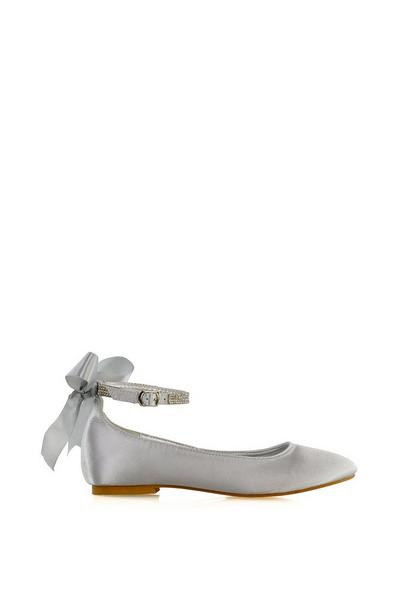'Penelope' Bow Detail Diamante Strappy Bridal Wedding Flat Ballerina Bridal Shoes