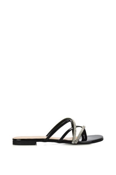 'Loretta' Cross Over Strappy Slip On Flat Diamante Sandals