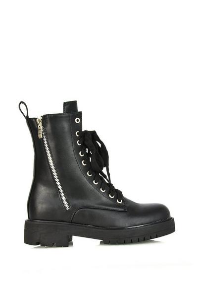 'Bianca' Flat Combat Lace up Chunky Military Ankle Boots