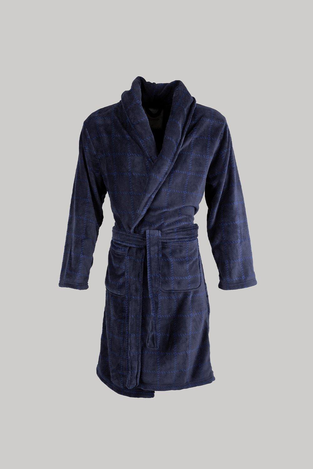 Navy and Blue Hashed Check Dressing Gown