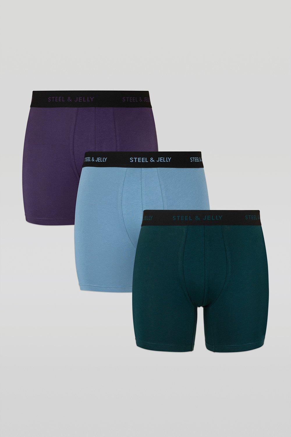 Purple, Blue & Green 3 Pack Boxers