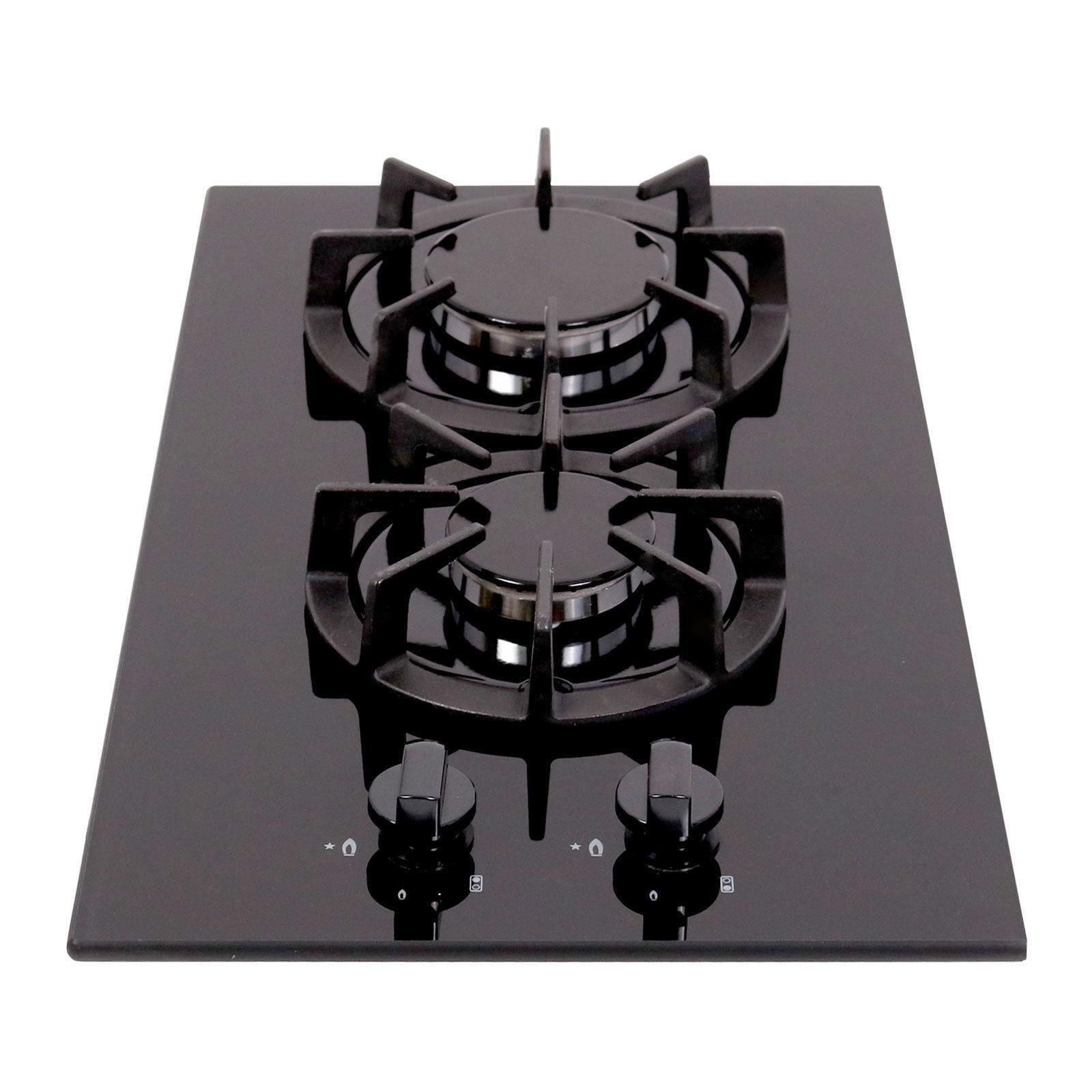 30cm Black Gas On Glass Domino Hob With Cast Iron Stands And LPG Kit- BGH30BL