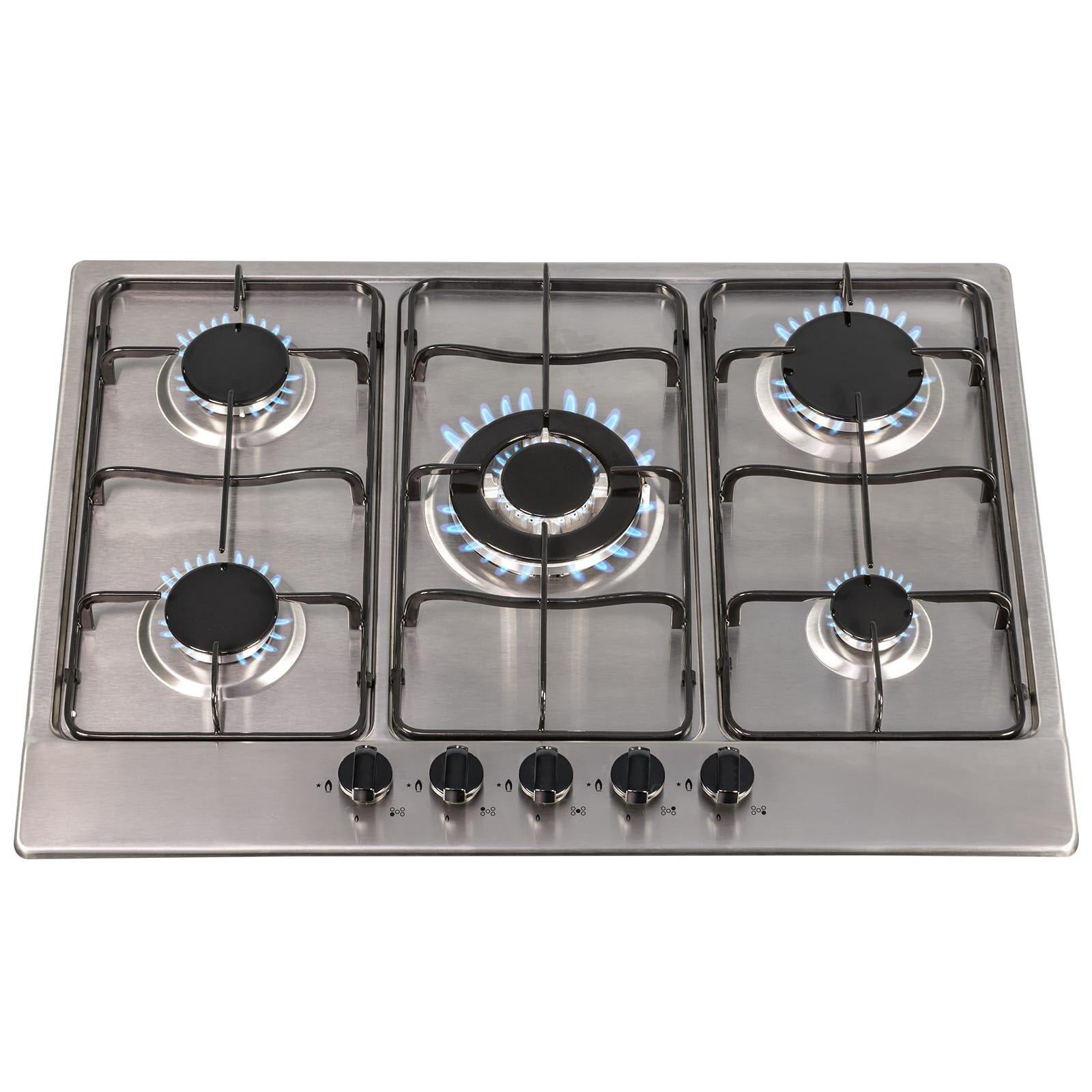 70cm 5 Burner Gas Hob In Stainless Steel With Enamel Pan Stands- SSG702SS