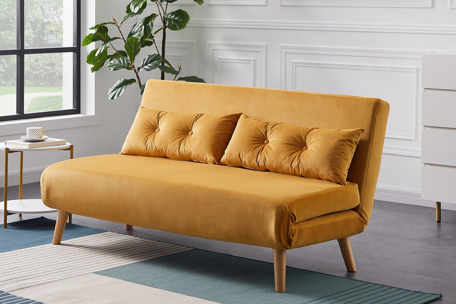 Jola Velvet Foldable Sofa Bed With Pillows