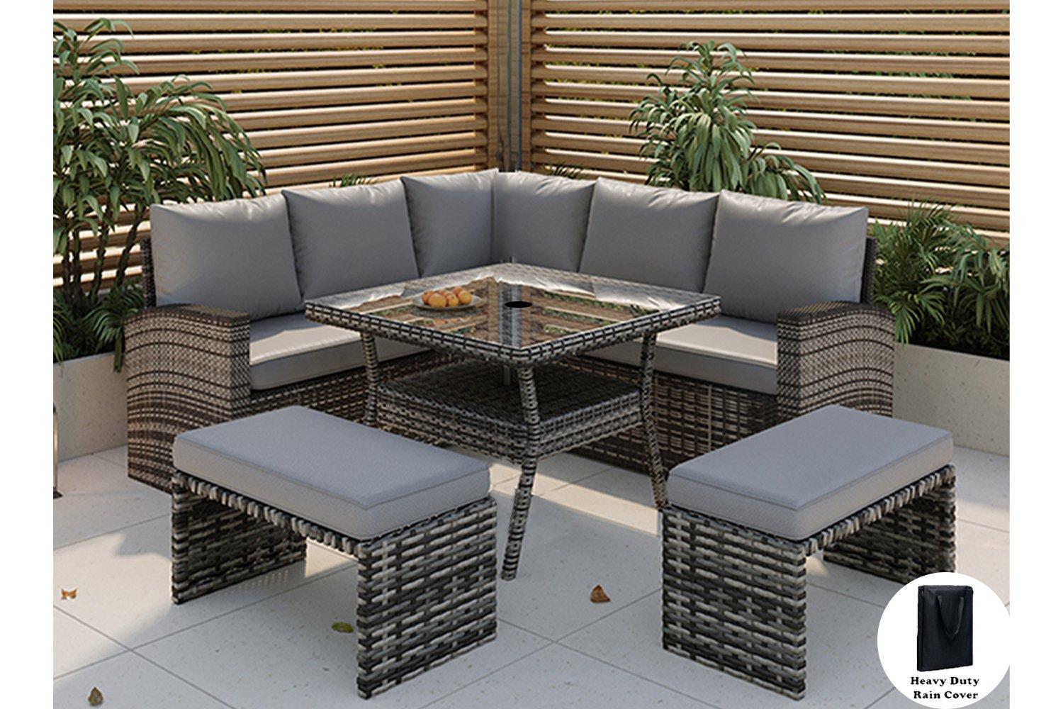 Rosen 9 Seater Rattan Garden Furniture Cube Dining Set With Rain Cover