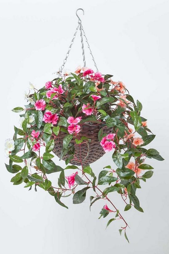 Homescapes White, Orange and Pink Impatiens Hanging Basket, 85 cm 1