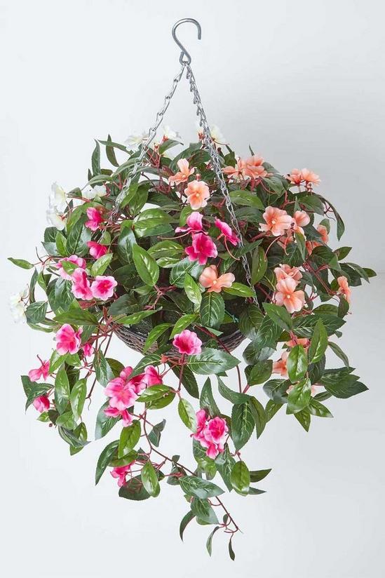 Homescapes White, Orange and Pink Impatiens Hanging Basket, 85 cm 2
