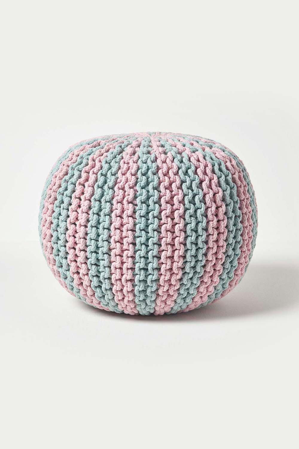 Homescapes Knitted Pouffe Striped Footstool 35 x 40 cm|pink