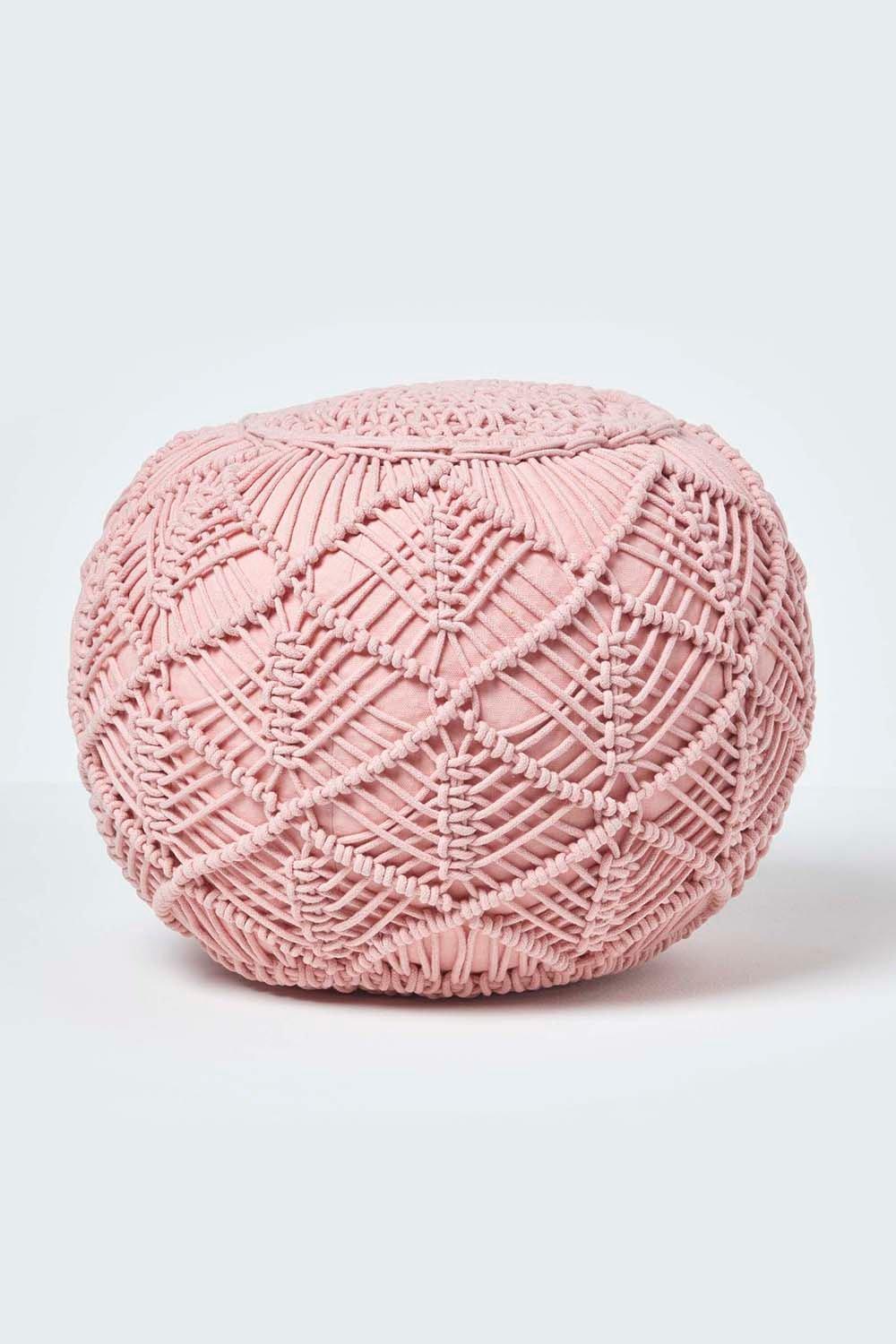Homescapes Macrame Knitted Pouffe 35 x 40 cm|pink