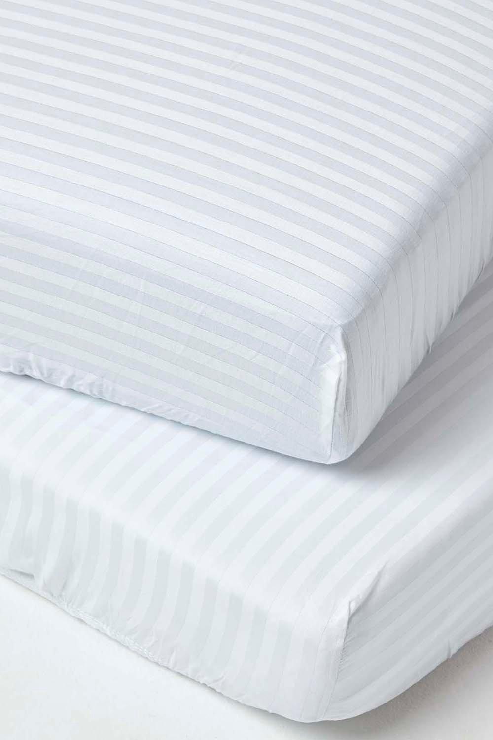 Homescapes Cotton Stripe Fitted Cot Sheets 330 Thread Count, 2 Pack|Size: Cot|white