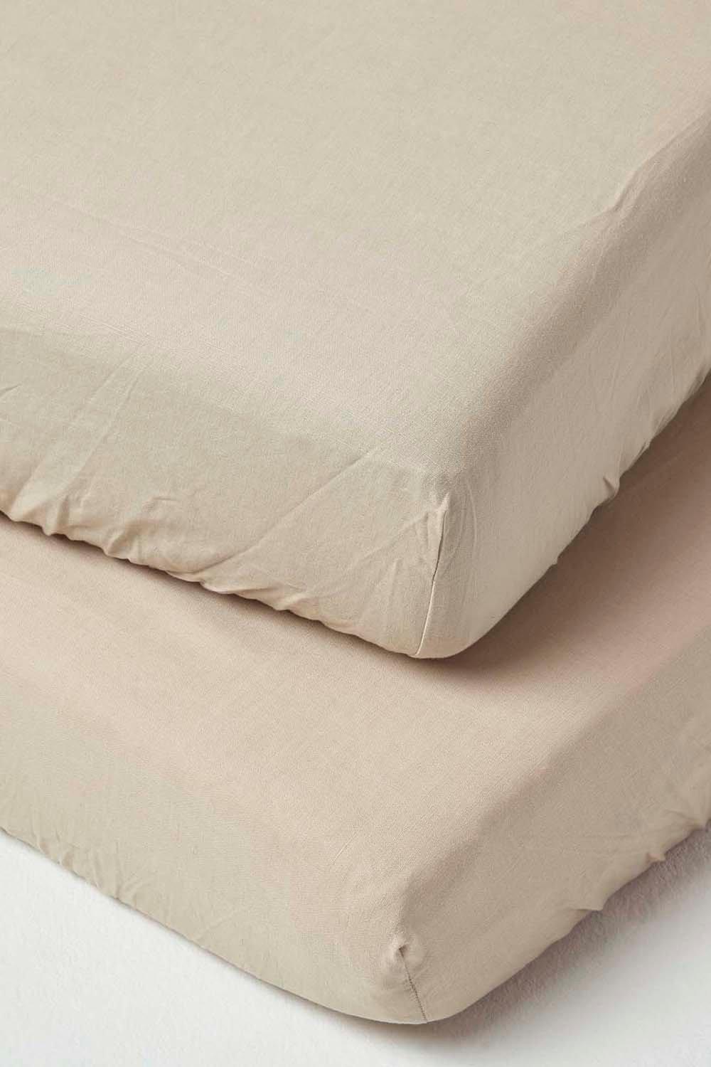 Homescapes Soft Linen Fitted Cot Sheet, Pack of 2|Size: Cot Bed|natural