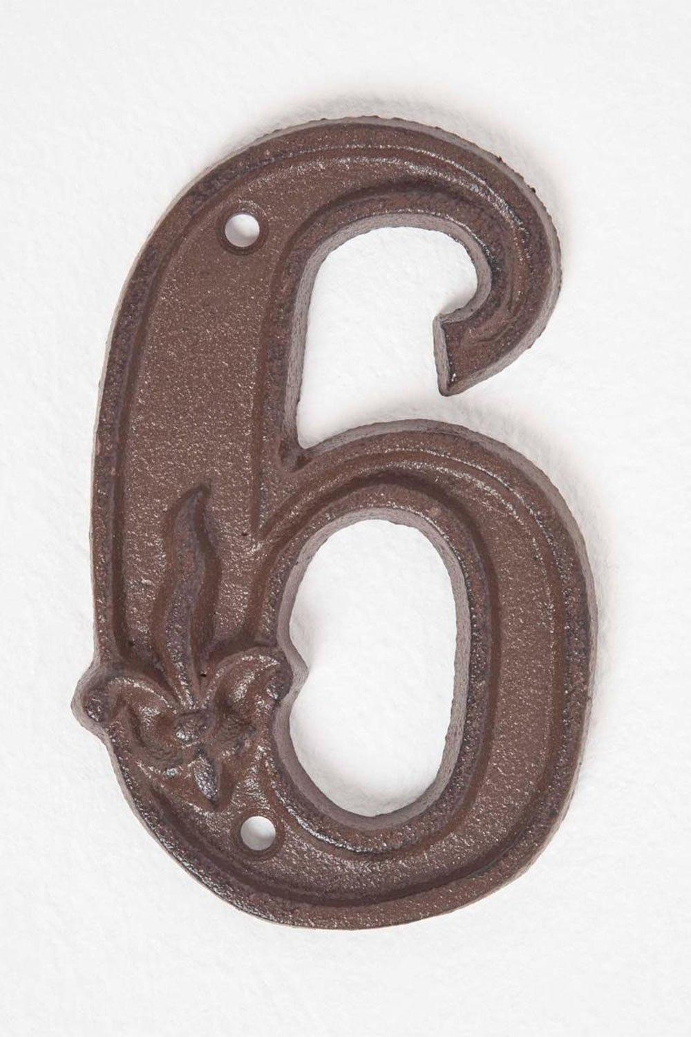 Homescapes Cast Iron House number, 6|brown